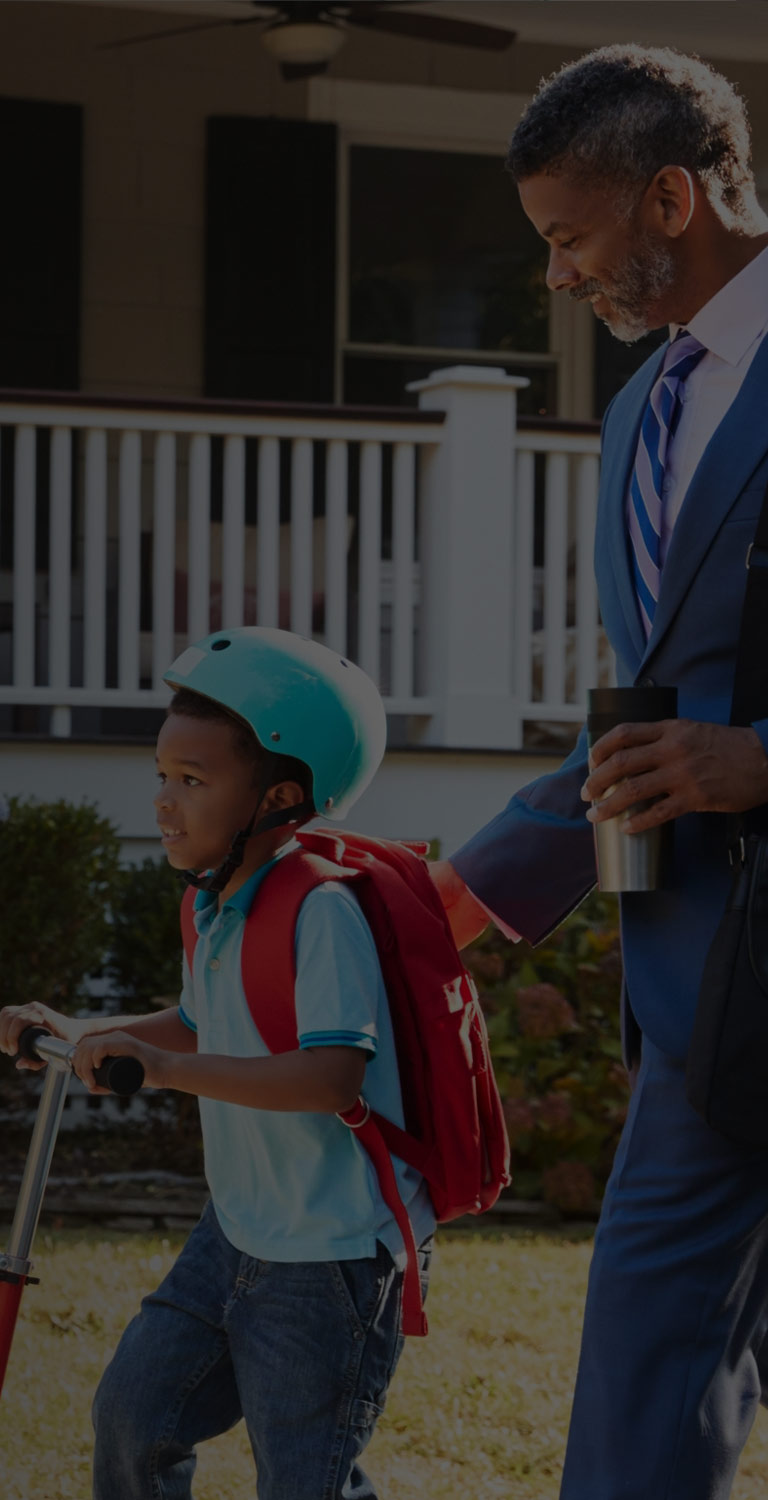 Father and son walking mobile