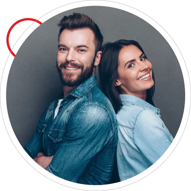 Happy couple leaning back