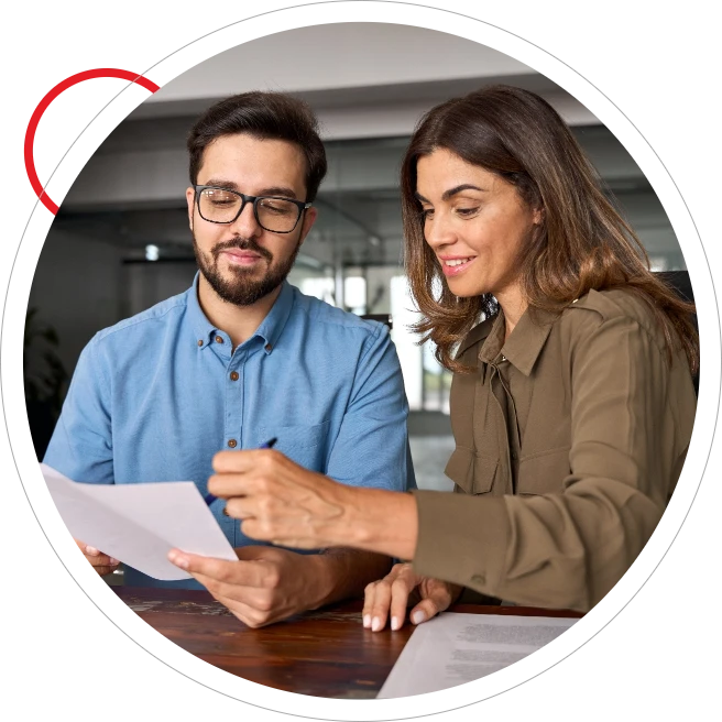 Man and woman reviewing documents