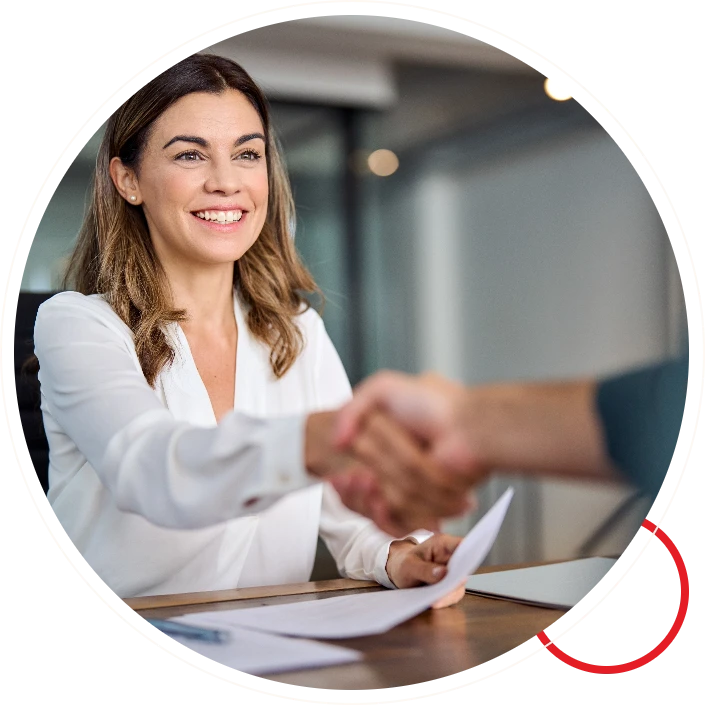 Professional woman shaking hands circle